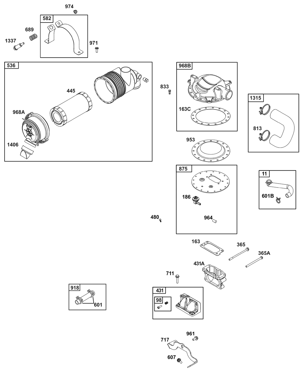 Air Cleaner Group Diagram and Parts List for 386447-0181-B5 200000 - 399999 Briggs and Stratton Engine